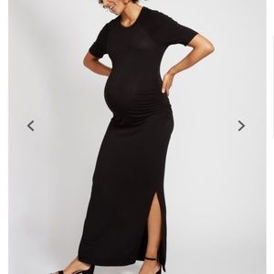Ruched sleeve maxi maternity dress